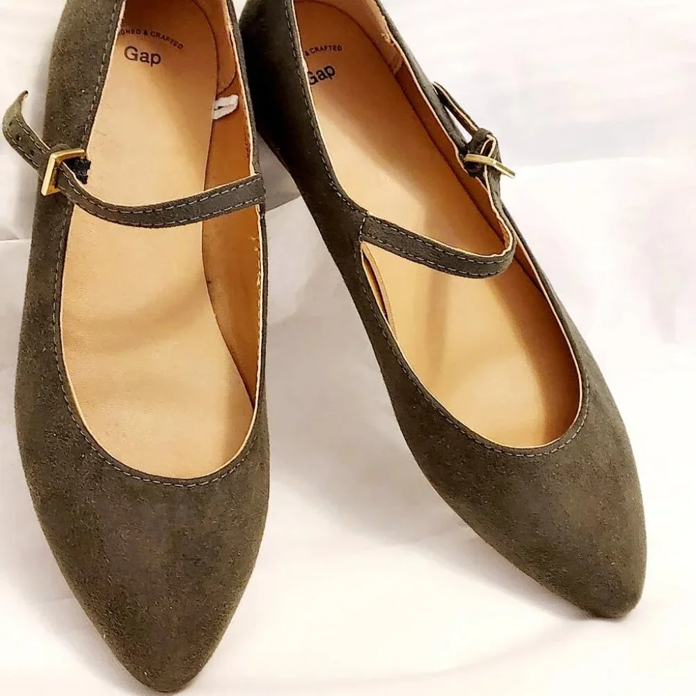 GAP Olive Green Suede Mary Jane Flats - Picture 3 of 5